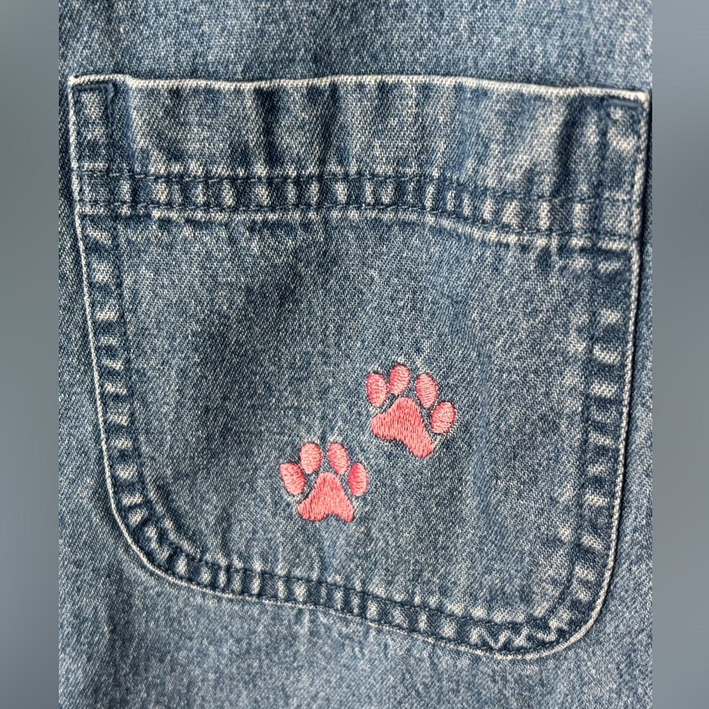 Vintage CB Casual Denim Woman Sz PL Embroidered Cats Pockets Casual Relaxed Fun - Picture 4 of 9